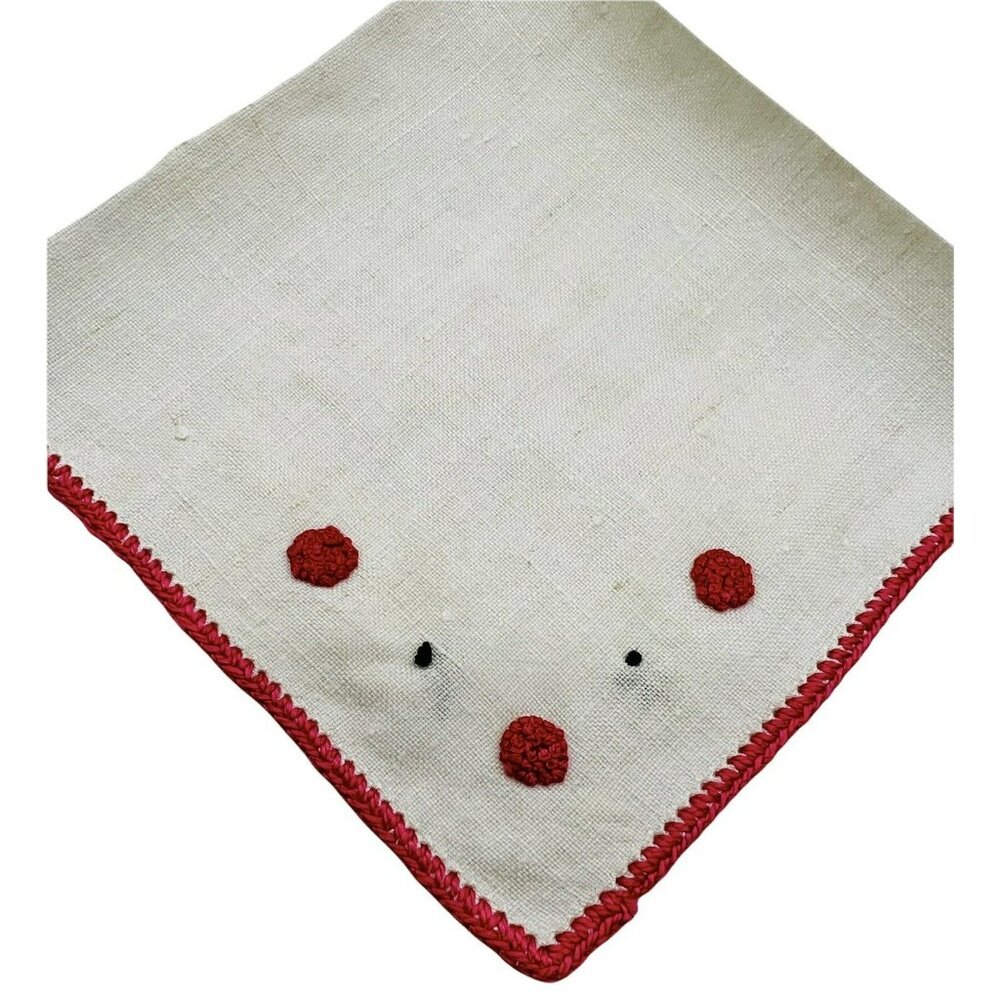Hand Embroidered Hanky Mouse Handkerchiefs 10 inch Lot Of 2 Cottage Core Vintage